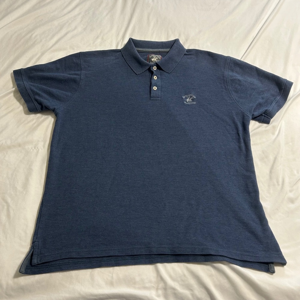 Beverly Hills Polo Club Mens Large Navy Blue Short Sleeve Modern Fit Polo Shirt